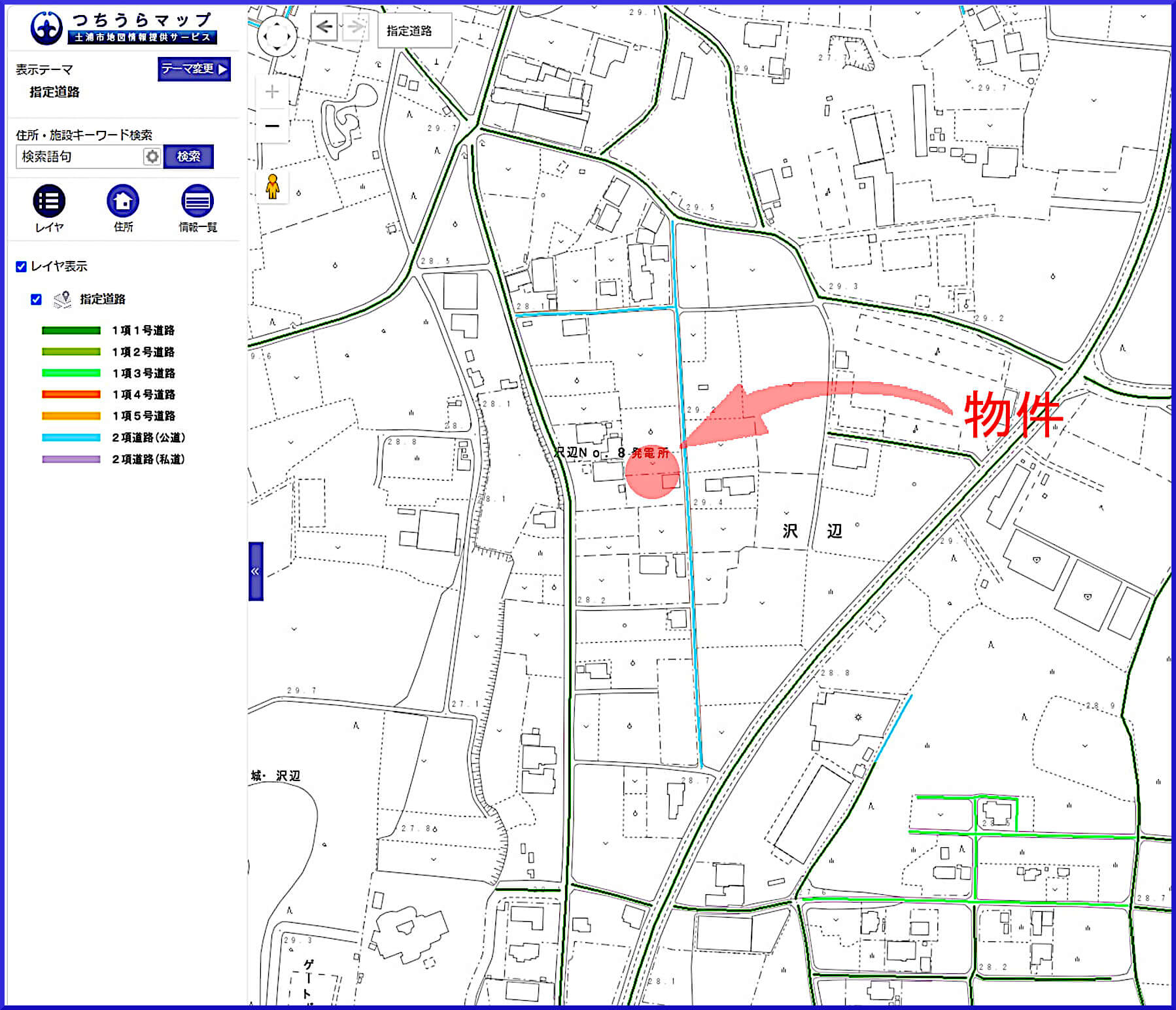 土浦市沢辺売地+車庫(道路の種類)